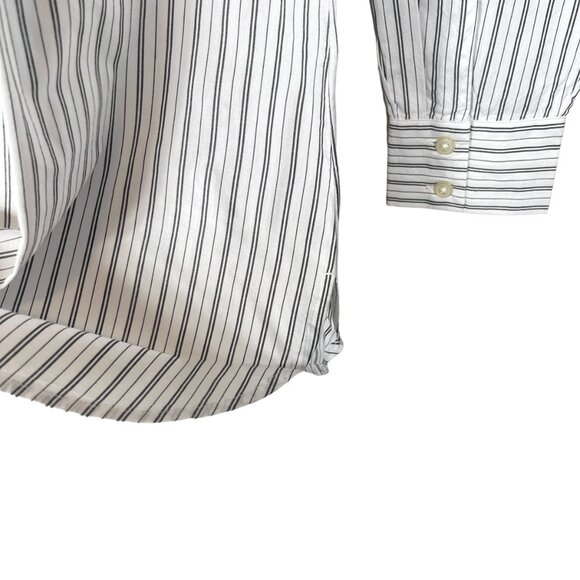 LOFT Striped Drawstring Tunic Shirt Top Small White Gray Business Casual Stretch - Picture 8 of 12